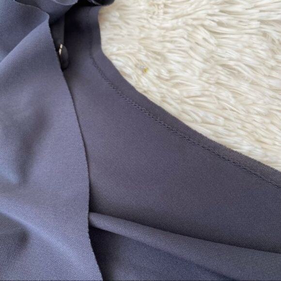 Slate Gray Draped Front Raw Edge Sheath Dress - Picture 9 of 11